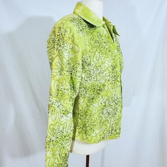 NWT Anage Green Sequin & Pearl Zip Jacket - Picture 4 of 10